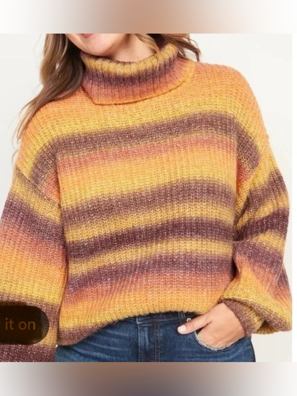 NEW Old Navy Women’s Brown Striped Knit Turtleneck Waffle Ribbed Sweater